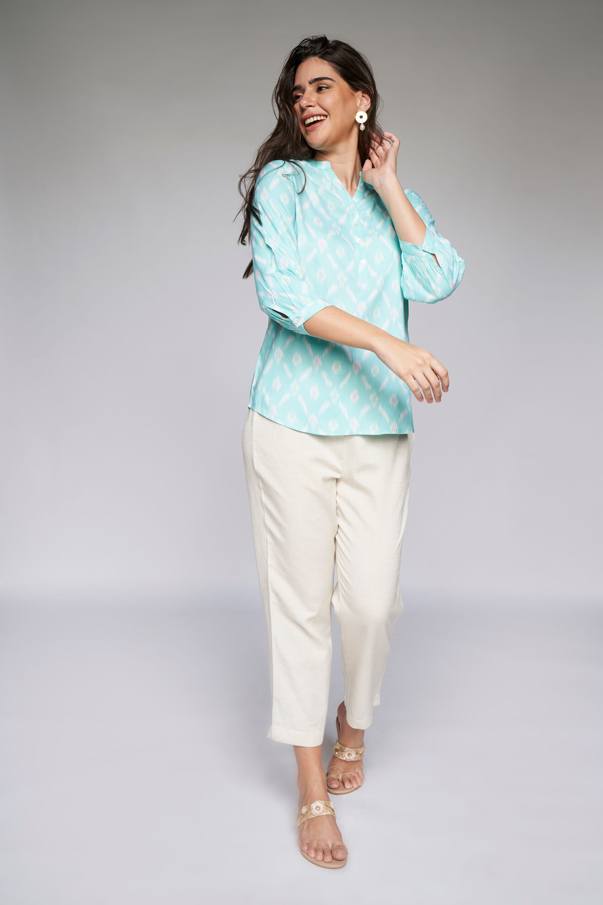 Mint Ethnic Motifs Shirt Style Top, Mint, image 2